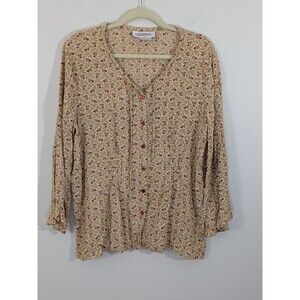 VTG Y2K Babydoll Top Long Sleeve Ruffle Calico Floral Crinkle Coquette Sz 1X